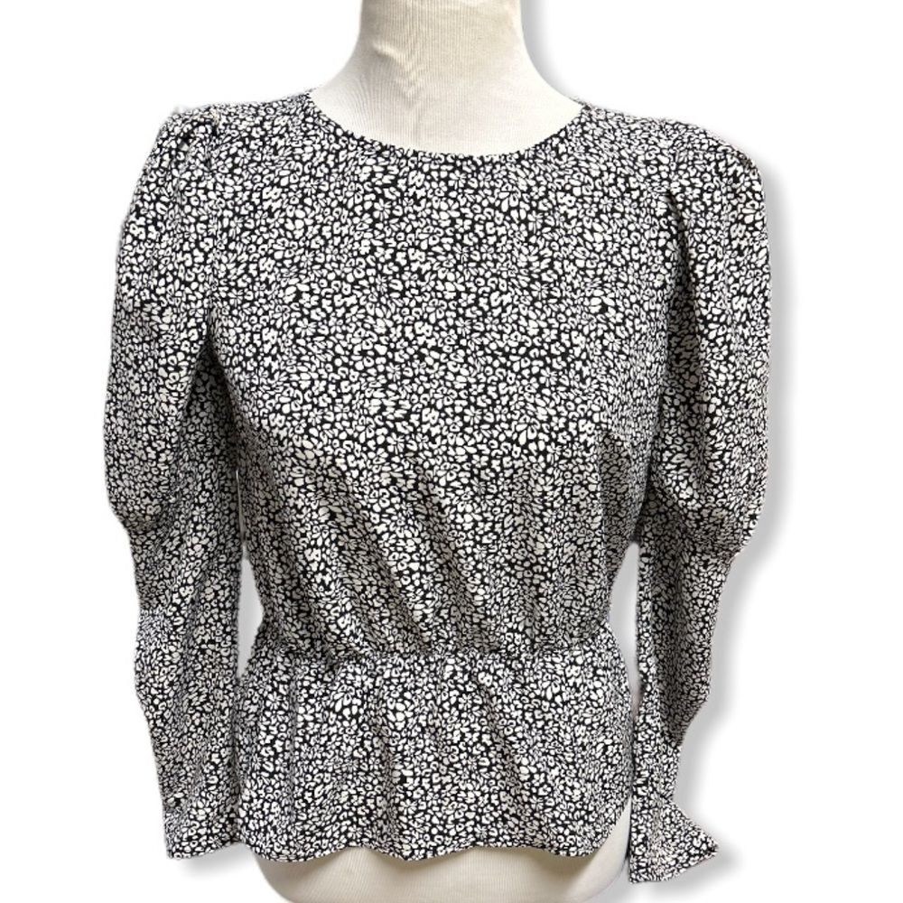Topshop Drama Peplum Puffy Long Sleeves Print Top Size 4